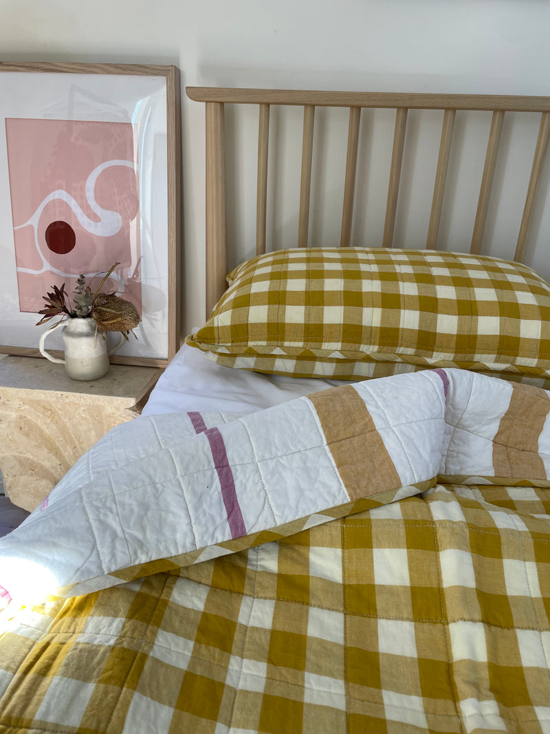 Quilted Blanket with Pillowcase Yellow Gingham Carlieballard